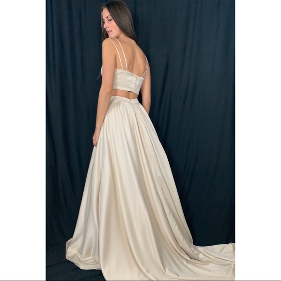 Cream Two Piece Prom Dress π - Picture 3 of 6